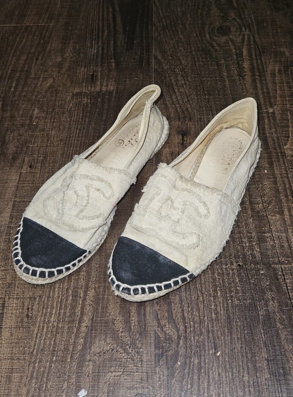 Chanel Two Tone Canvas Espadrilles Flats